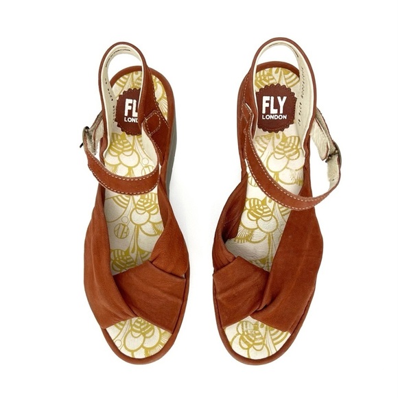 Fly London Yesh Wedge Sandals Knotted Strap Brick Rust Nubuck Leather Size 9-9.5 - Picture 12 of 13
